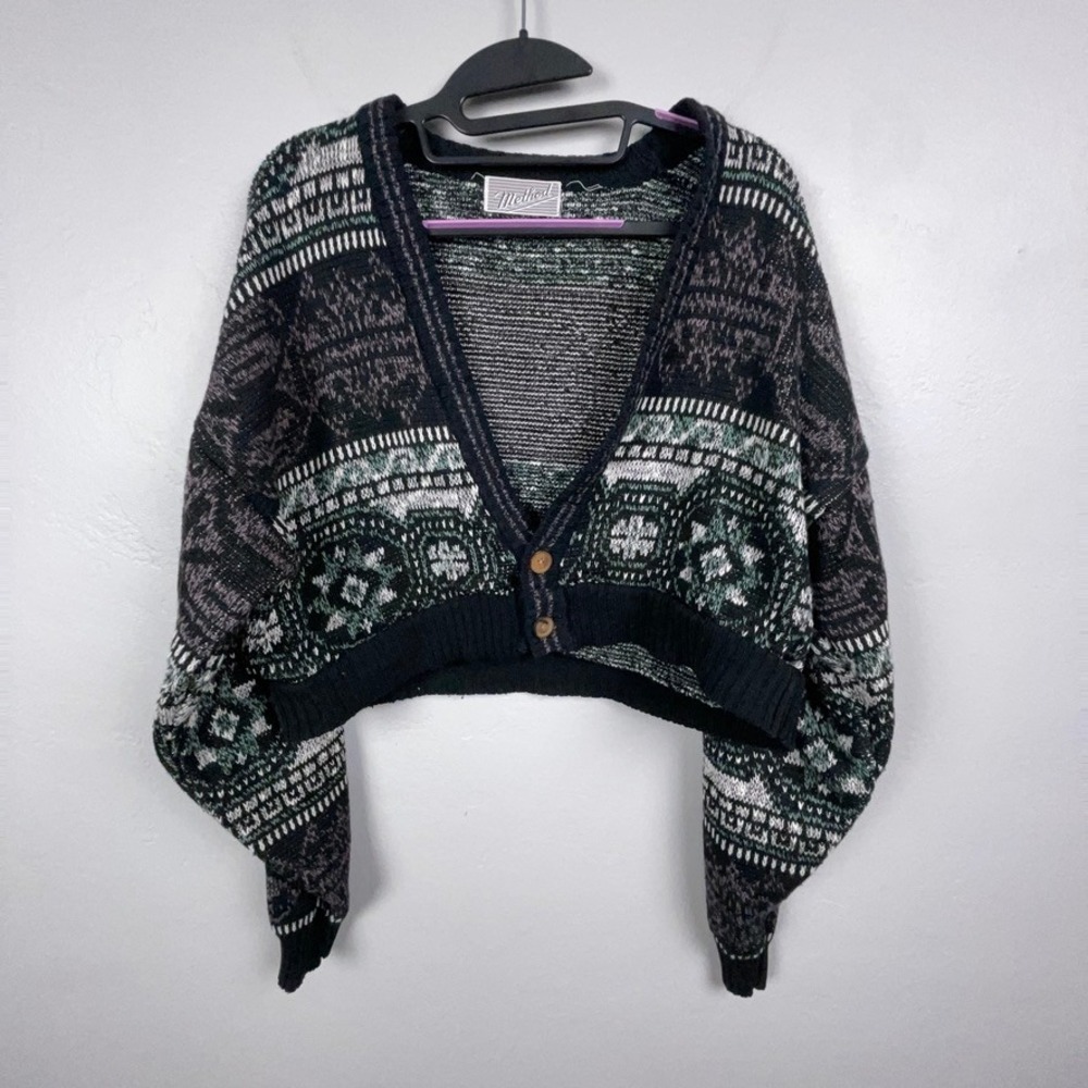 Vintage Method Cardigan Women M Geometric Cropped Knit Abstract Grandpa Boho